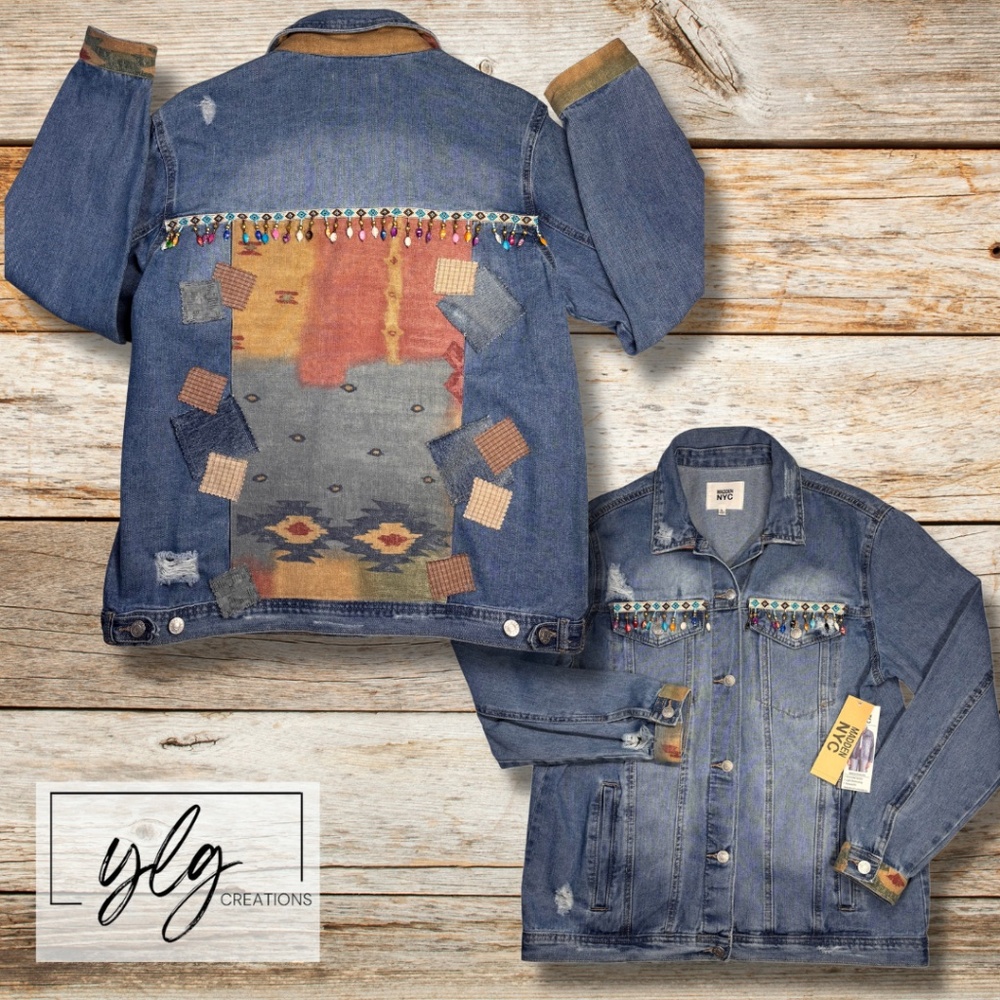 Western Glam Denim Jacket Southwest Embellished Statement Cowgirl Chic Women’s